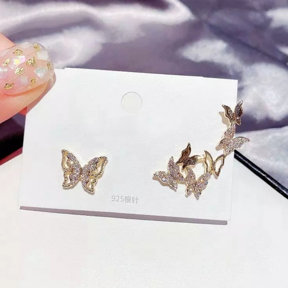 YELLOW GOLD PLATED ASYMMETRICAL BUTTERFLY EARRINGS - Picture 3 of 4